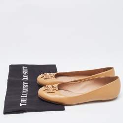 Pre Owned Tory Burch Beige Leather Melinda Ballet Flats Size 37.5