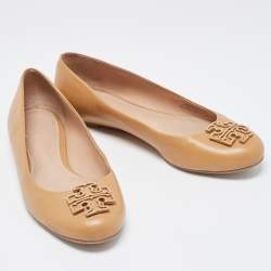 Pre Owned Tory Burch Beige Leather Melinda Ballet Flats Size 37.5