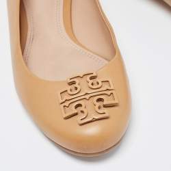 Pre Owned Tory Burch Beige Leather Melinda Ballet Flats Size 37.5