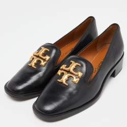 Pre Owned Tory Burch Black Leather Eleonor Smoking Slippers Size 41