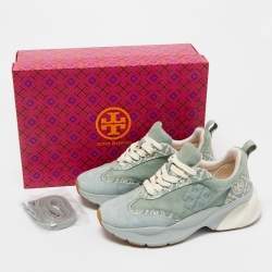 Pre Owned Tory Burch Green Suede Good Luck Low Top Sneakers Size 35