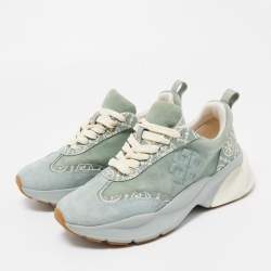 Pre Owned Tory Burch Green Suede Good Luck Low Top Sneakers Size 35