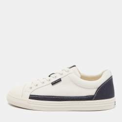 Tory Burch White/Blue Canvas Low Top Sneakers Size 38