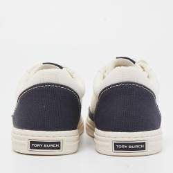 Tory Burch White/Blue Canvas Low Top Sneakers Size 38
