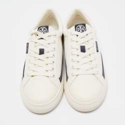 Tory Burch White/Blue Canvas Low Top Sneakers Size 38