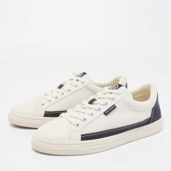 Tory Burch White/Blue Canvas Low Top Sneakers Size 38