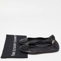 Pre Owned Tory Burch Black Leather Ballet Flats Size 38