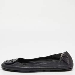 Pre Owned Tory Burch Black Leather Ballet Flats Size 38