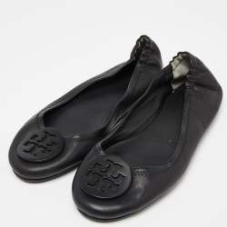 Pre Owned Tory Burch Black Leather Ballet Flats Size 38