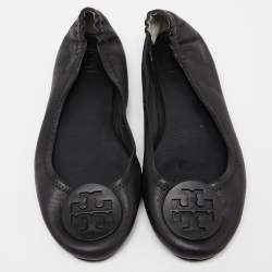 Pre Owned Tory Burch Black Leather Ballet Flats Size 38