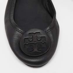 Pre Owned Tory Burch Black Leather Ballet Flats Size 38