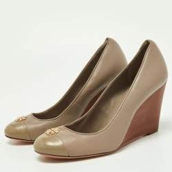 Tory Burch Beige Patent and Leather Wedge Pumps Size 39.5