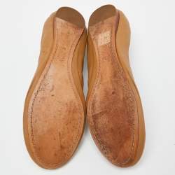 Pre Owned Tory Burch Beige/Black Leather Caroline Scrunch Ballet Flats Size 39.5