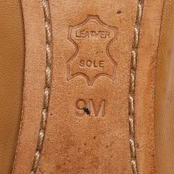 Pre Owned Tory Burch Beige/Black Leather Caroline Scrunch Ballet Flats Size 39.5