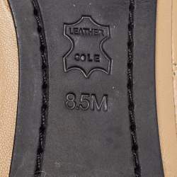 Pre Owned Tory Burch Beige/Black Patent and Leather Quilted Detail Scrunch Ballet Flats Size 38.5