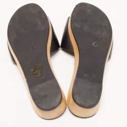 Pre Owned Tory Burch Black Leather Aerin Slide Flats Size 38