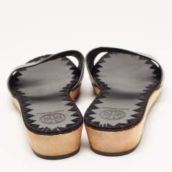 Pre Owned Tory Burch Black Leather Aerin Slide Flats Size 38