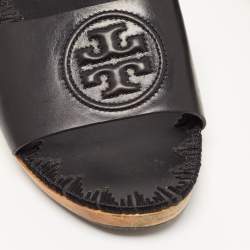 Pre Owned Tory Burch Black Leather Aerin Slide Flats Size 38