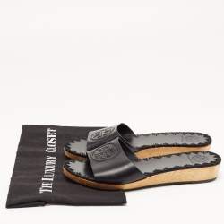 Pre Owned Tory Burch Black Leather Aerin Slide Flats Size 38