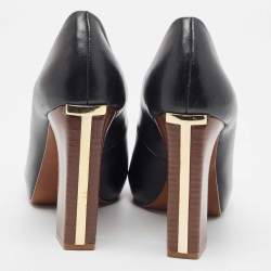 Pre Owned Tory Burch Black Leather Cantrelle Peep Toe Platform Pumps Size 37.5