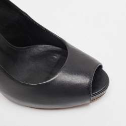 Pre Owned Tory Burch Black Leather Cantrelle Peep Toe Platform Pumps Size 37.5