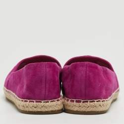 Pre Owned Tory Burch Purple Nubuck Leather Woven Double T Aline Espadrille Flats Size 36.5