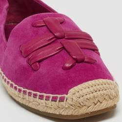 Pre Owned Tory Burch Purple Nubuck Leather Woven Double T Aline Espadrille Flats Size 36.5