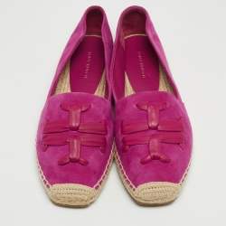 Pre Owned Tory Burch Purple Nubuck Leather Woven Double T Aline Espadrille Flats Size 36.5