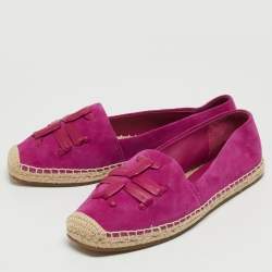 Pre Owned Tory Burch Purple Nubuck Leather Woven Double T Aline Espadrille Flats Size 36.5