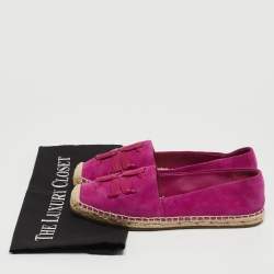 Pre Owned Tory Burch Purple Nubuck Leather Woven Double T Aline Espadrille Flats Size 36.5