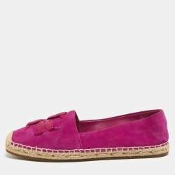 Pre Owned Tory Burch Purple Nubuck Leather Woven Double T Aline Espadrille Flats Size 36.5