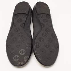 Pre Owned Tory Burch Black Leather Reva Pebbled Logo Ballet Flats Size 38.5