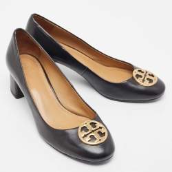 Pre Owned Tory Burch Black Leather Chelsea Pumps Size 38.5