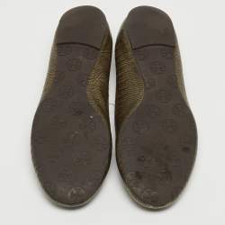 Pre Owned Tory Burch Olive Green Lizard Embossed Leather Minnie Ballet Flats Size 39.5