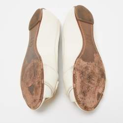 Pre Owned Tory Burch Off White Leather Cline Peep Toe Flats Size 38