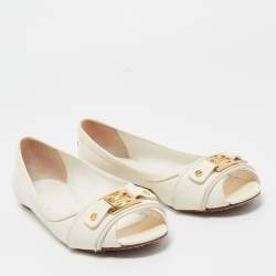 Pre Owned Tory Burch Off White Leather Cline Peep Toe Flats Size 38