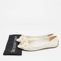 Pre Owned Tory Burch Off White Leather Cline Peep Toe Flats Size 38