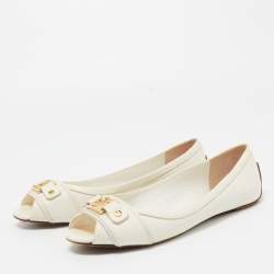 Pre Owned Tory Burch Off White Leather Cline Peep Toe Flats Size 38