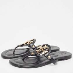 Pre Owned Tory Burch Black Leather Thong Flats Size 39  