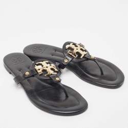 Pre Owned Tory Burch Black Leather Thong Flats Size 39  