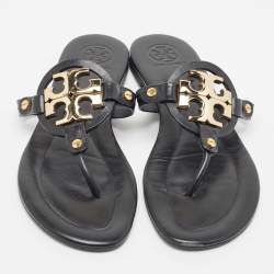 Pre Owned Tory Burch Black Leather Thong Flats Size 39  