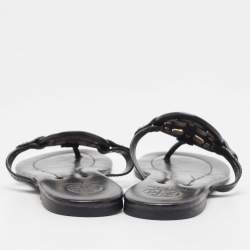 Pre Owned Tory Burch Black Leather Thong Flats Size 39  