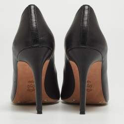 Pre Owned Tory Burch Black Leather and Suede Tortoise Bow Chase Pumps Size 40