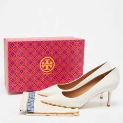 Pre Owned Tory Burch White Patent and Leather Penelope Pumps Size 40