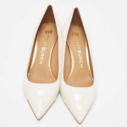 Pre Owned Tory Burch White Patent and Leather Penelope Pumps Size 40