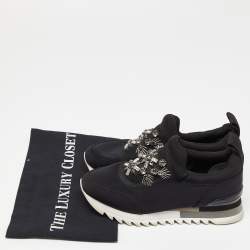 Pre Owned Tory Burch Black Neoprene Rosas Embellished Runner Sneakers Size 36