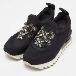 Pre Owned Tory Burch Black Neoprene Rosas Embellished Runner Sneakers Size 36
