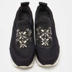 Pre Owned Tory Burch Black Neoprene Rosas Embellished Runner Sneakers Size 36