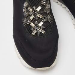 Pre Owned Tory Burch Black Neoprene Rosas Embellished Runner Sneakers Size 36