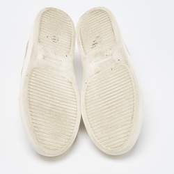 Pre Owned Tory Burch Beige Leather and Suede Crystal Embellished Slip On Sneakers Size 36.5